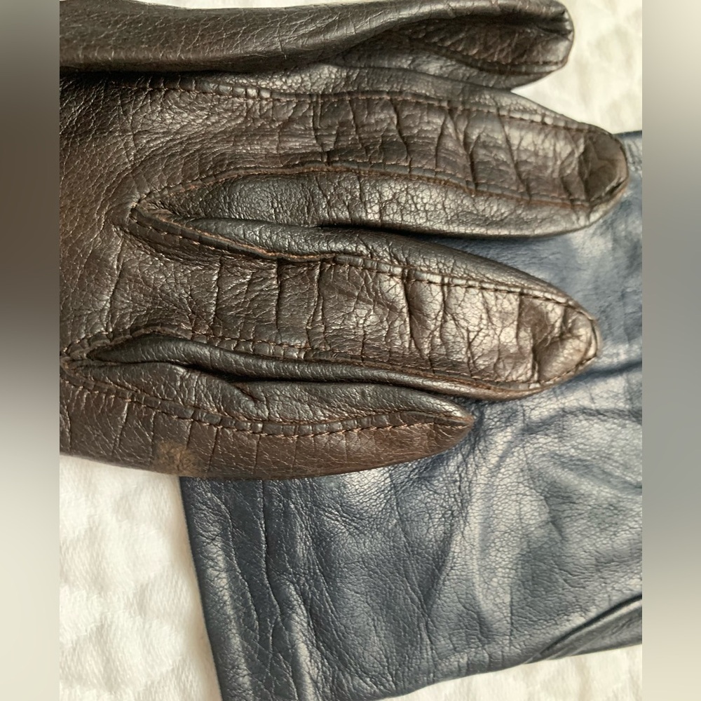 Vintage Brown Grandoe Silk Lined Wrist Length Leather Gloves Size 6.5 - Picture 4 of 5